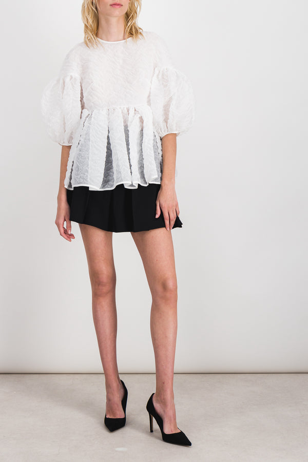 Matelassé drop shoulder top with puff sleeves