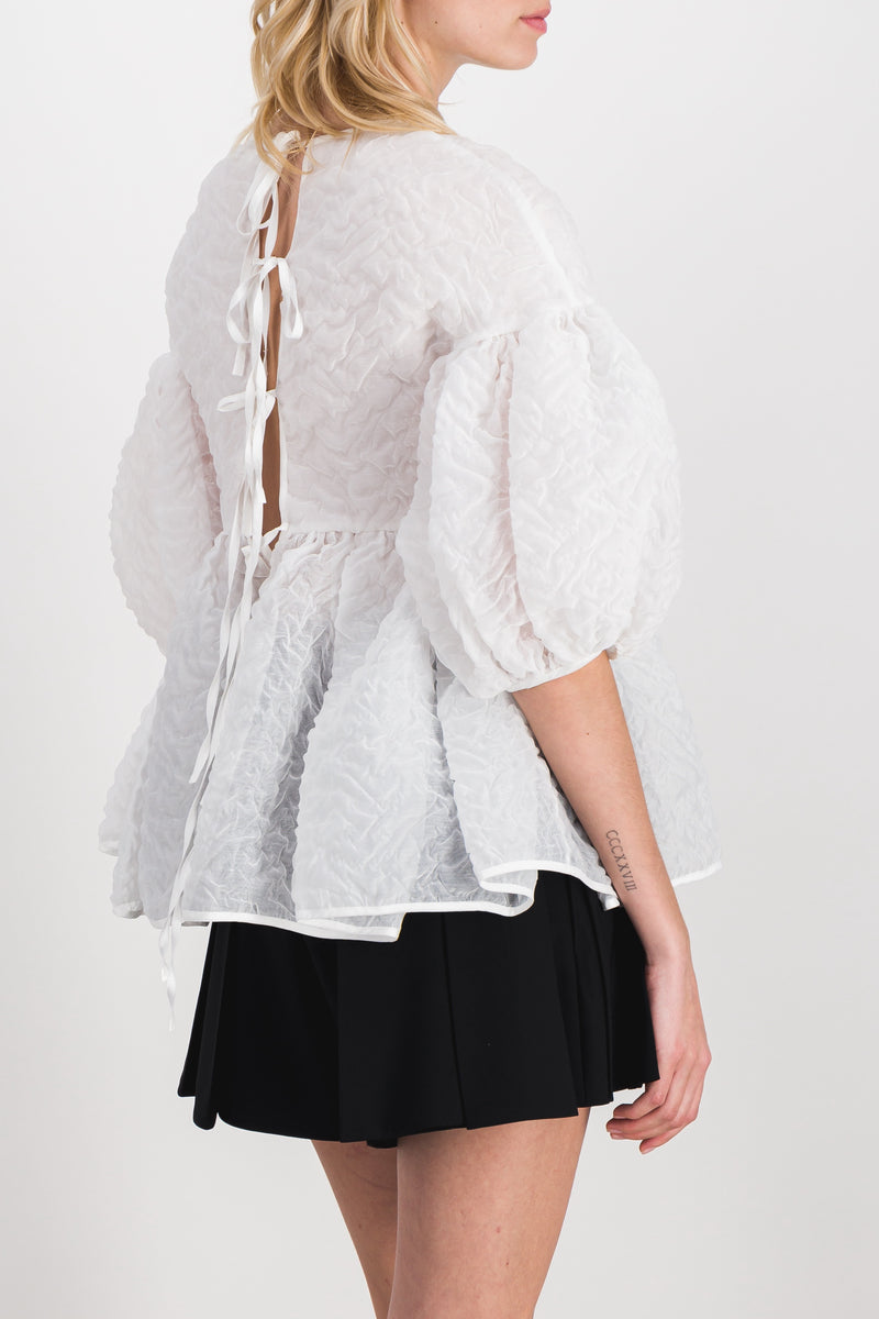 Cecilie Bahnsen - Matelassé drop shoulder top with puff sleeves