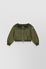 Off-the-shoulder cropped bomber jacket