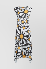 Flower printed fluid jersey flare dress