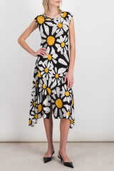 Flower printed fluid jersey flare dress