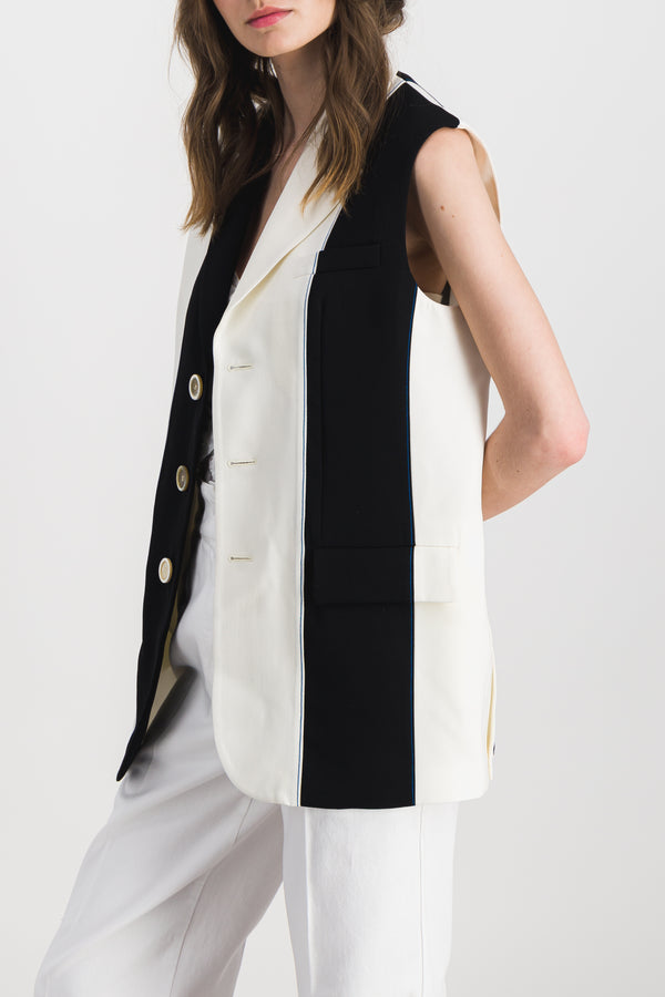 Sleeveless color-blocking striped jacket