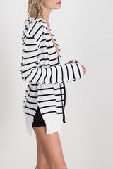 Striped twisted cotton long cardigan
