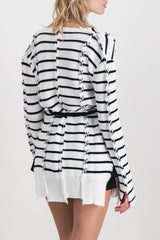 Striped twisted cotton long cardigan