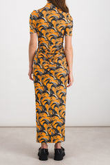 Flower printed ruched maxi dress