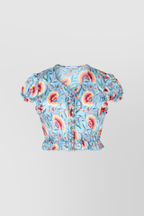 Cropped ruffle blouse with floral print