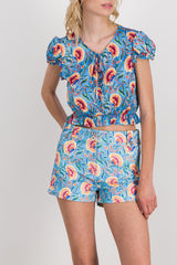 Cropped ruffle blouse with floral print