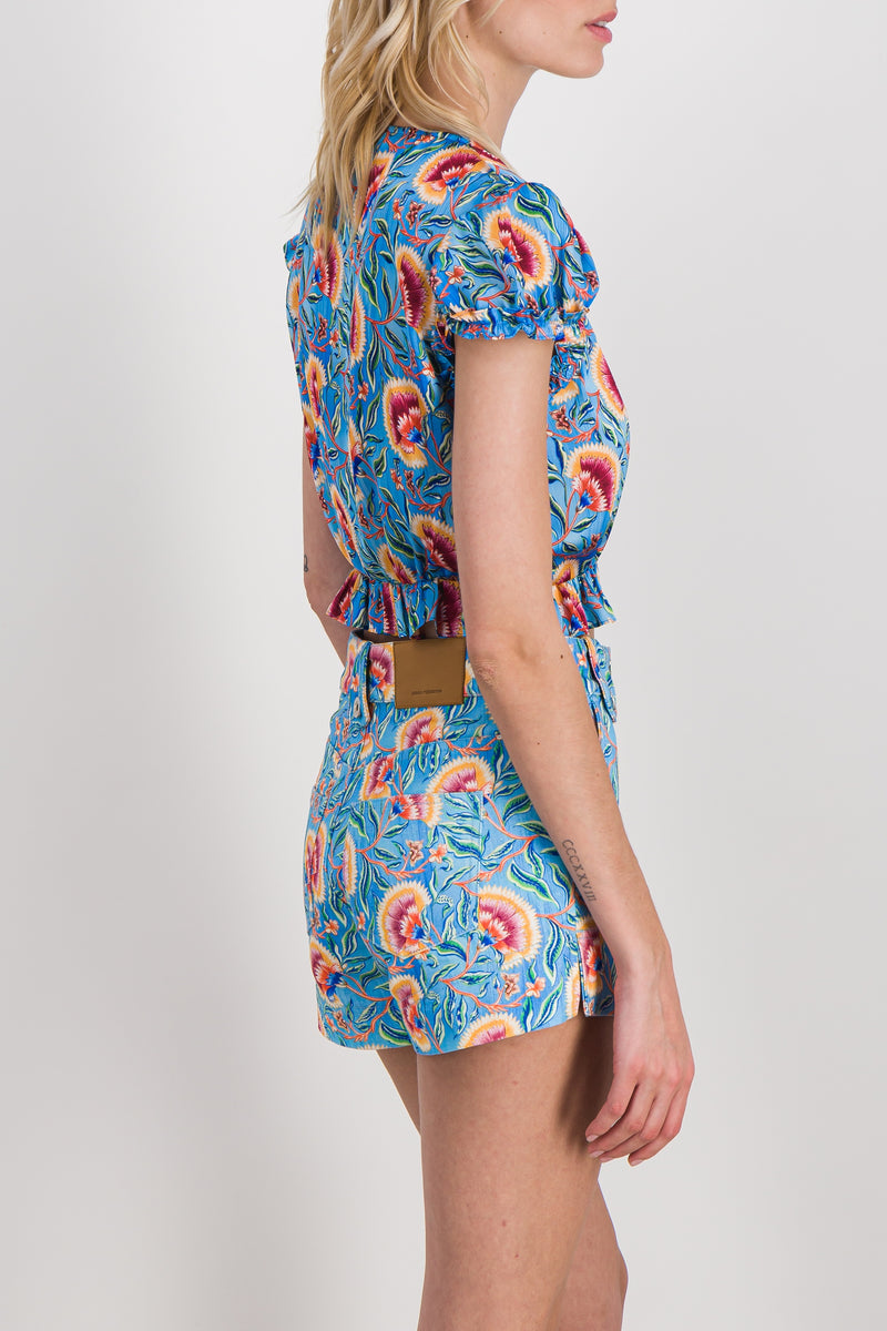 Paco Rabanne - Cropped ruffle blouse with floral print