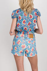 Cropped ruffle blouse with floral print