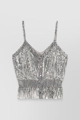 Silver mesh v-neck top