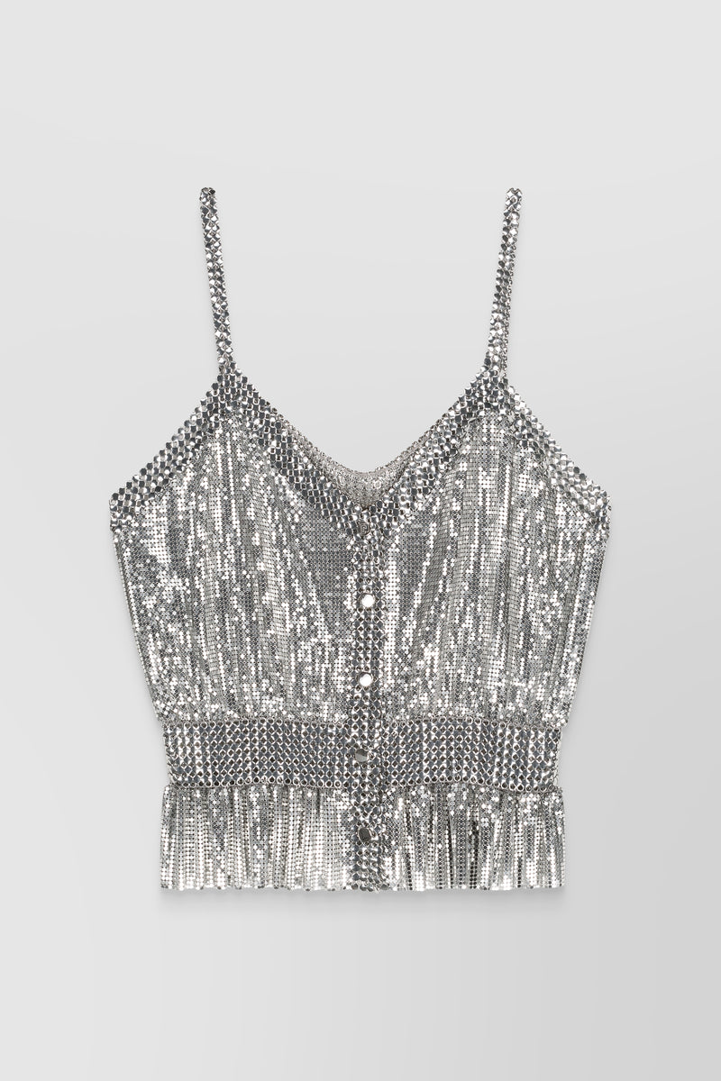 Paco Rabanne - Silver mesh v-neck top