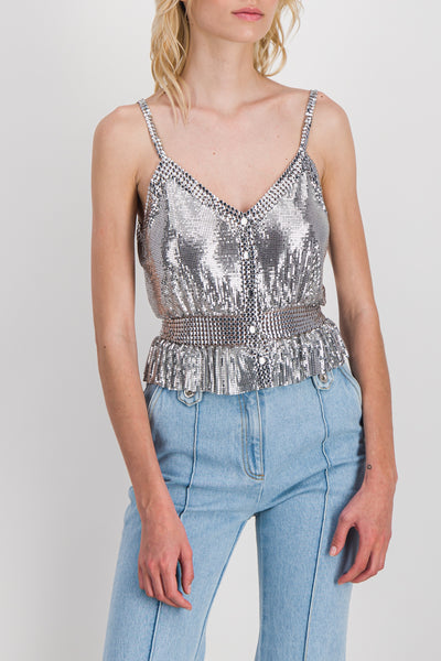 Silver mesh v-neck top