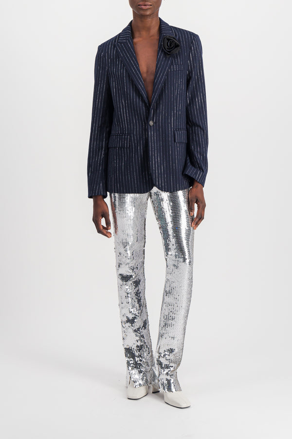 Embroidered sequins flared pants