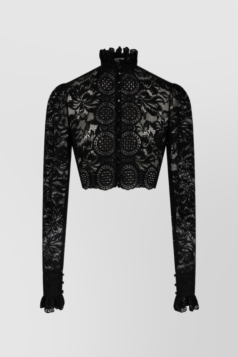 Paco Rabanne - Floral stretch lace crop top with long sleeves