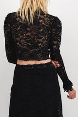 Floral stretch lace crop top with long sleeves