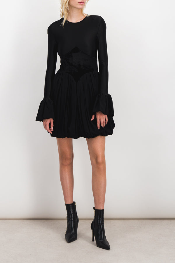 Crêpe satin puff mini dress