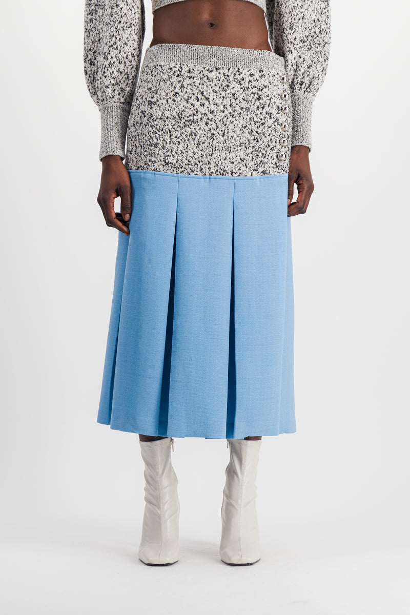 Paco Rabanne - Wool crêpe bi-color midi skirt with side slit
