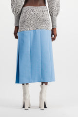 Wool crêpe bi-color midi skirt with side slit