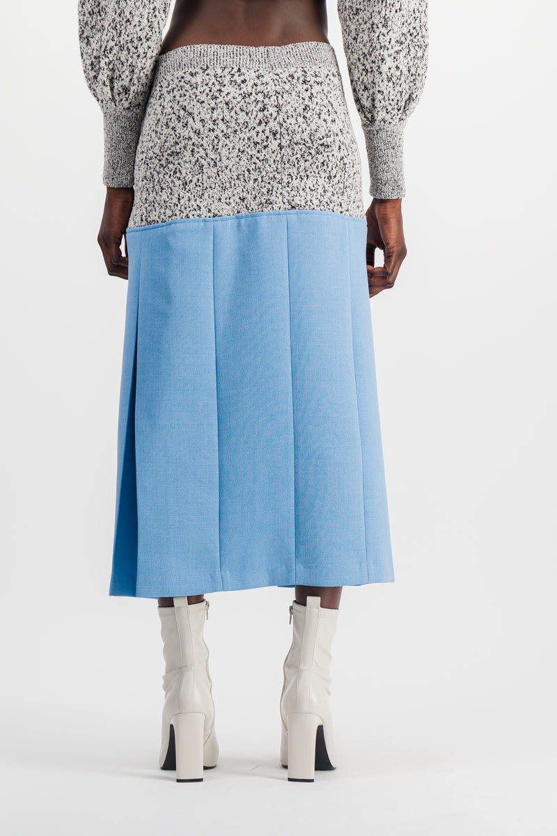 Paco Rabanne - Wool crêpe bi-color midi skirt with side slit