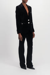 Black velvet straight leg tailoring pants