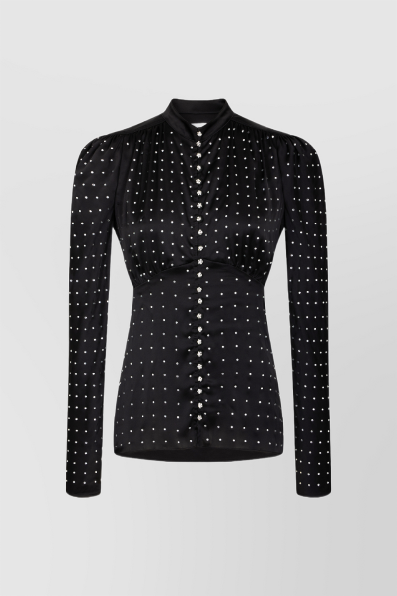 Paco Rabanne - Light satin blouse with cristaux and cristal buttons