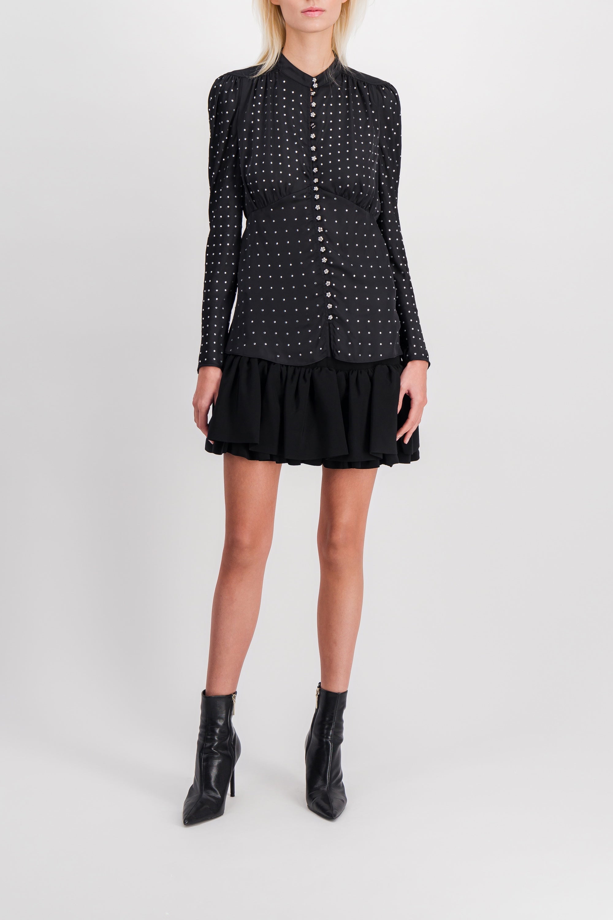 Paco Rabanne – Light satin blouse with cristaux and cristal buttons ...