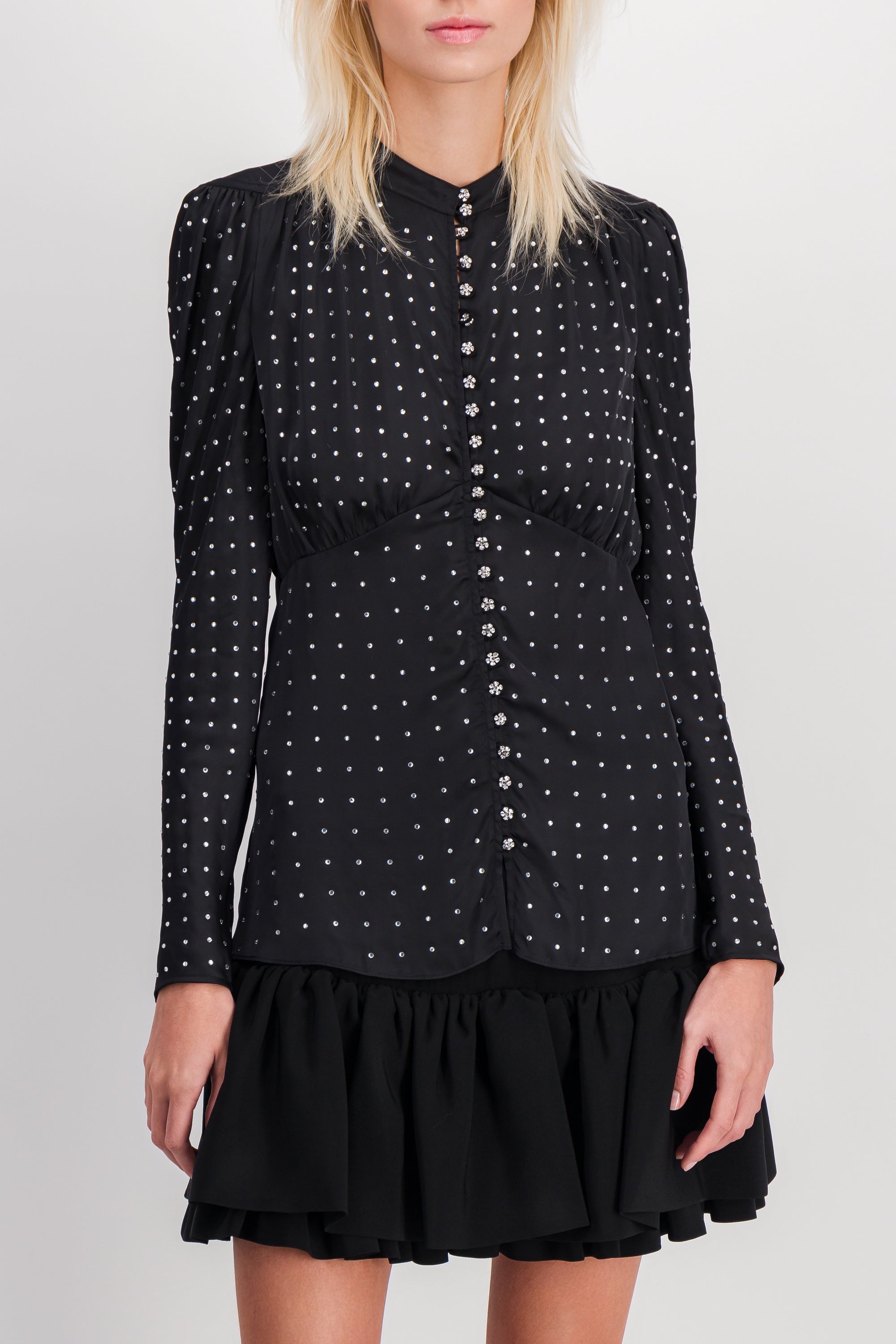 Paco Rabanne – Light satin blouse with cristaux and cristal buttons ...