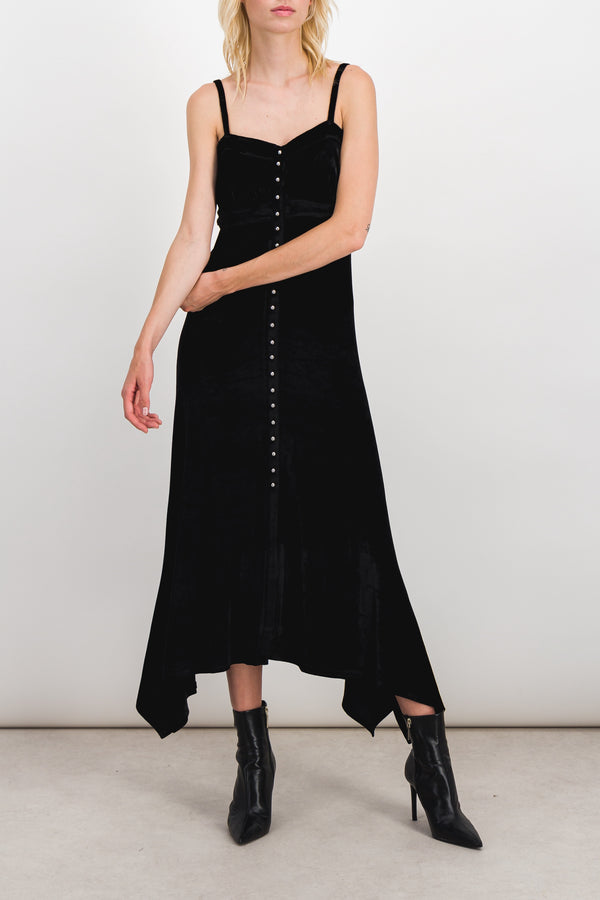 Jersey velvet maxi slip dress with handkerchief hem