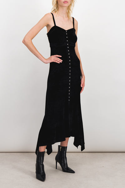 Jersey velvet maxi slip dress with handkerchief hem