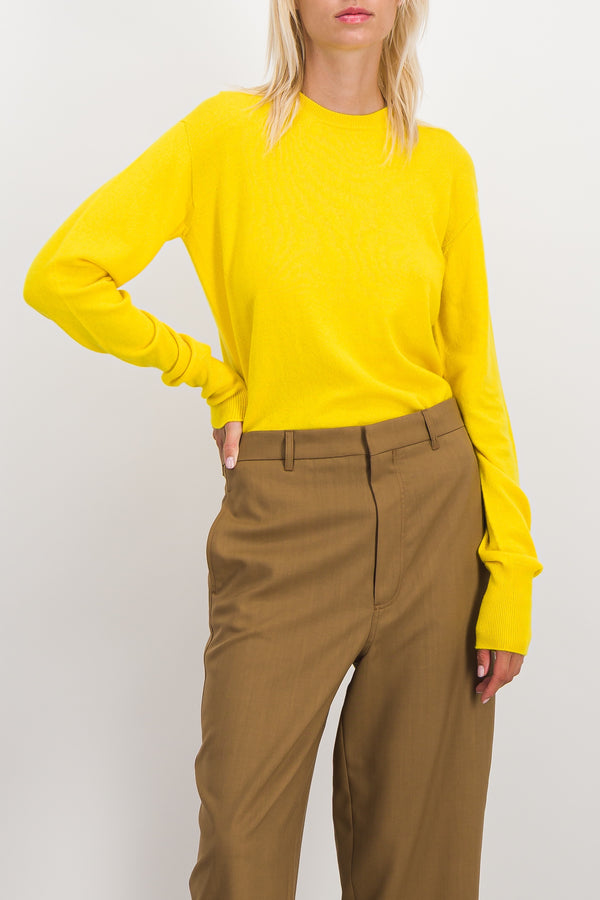 Yellow fine cashmere crewneck sweater