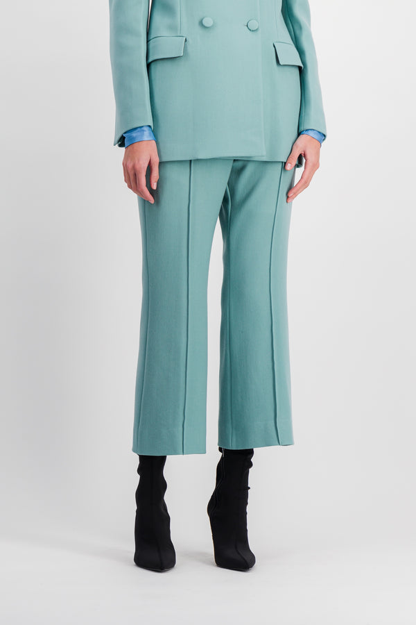 Cropped straight leg wool-nylon pants