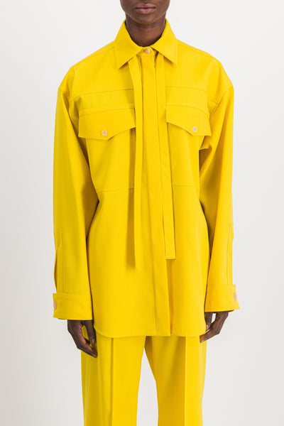 Sunflower loose wool gabardine shirt with breast patch pockets