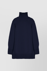 Navy oversized turtleneck merino cape sweater