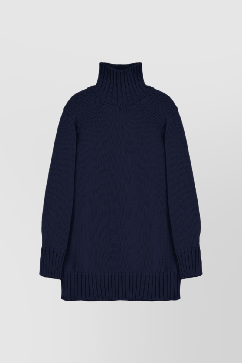 Jil Sander - Navy oversized turtleneck merino cape sweater