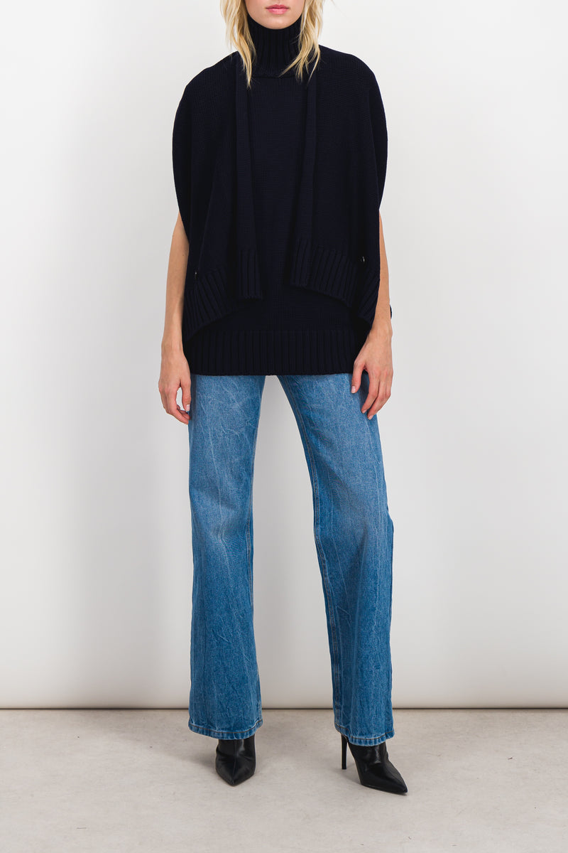 Jil Sander - Navy oversized turtleneck merino cape sweater