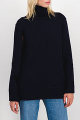 Navy oversized turtleneck merino cape sweater