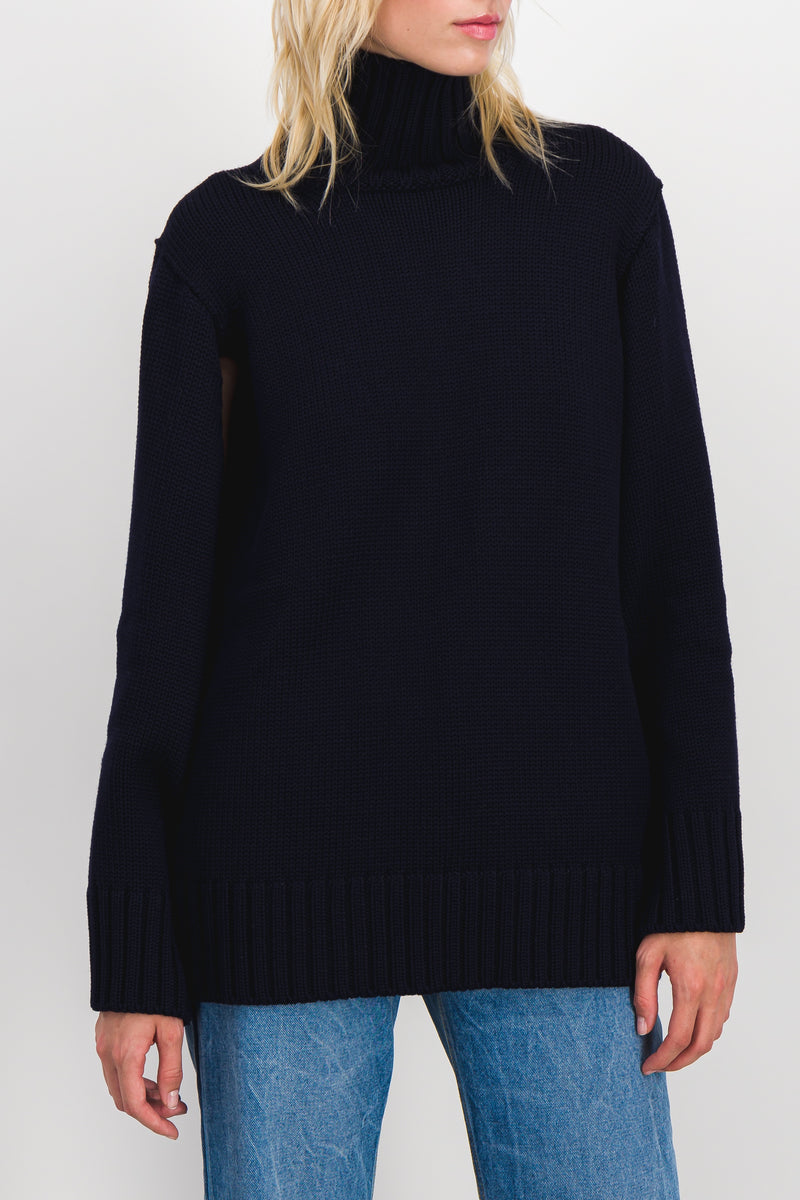Jil Sander - Navy oversized turtleneck merino cape sweater