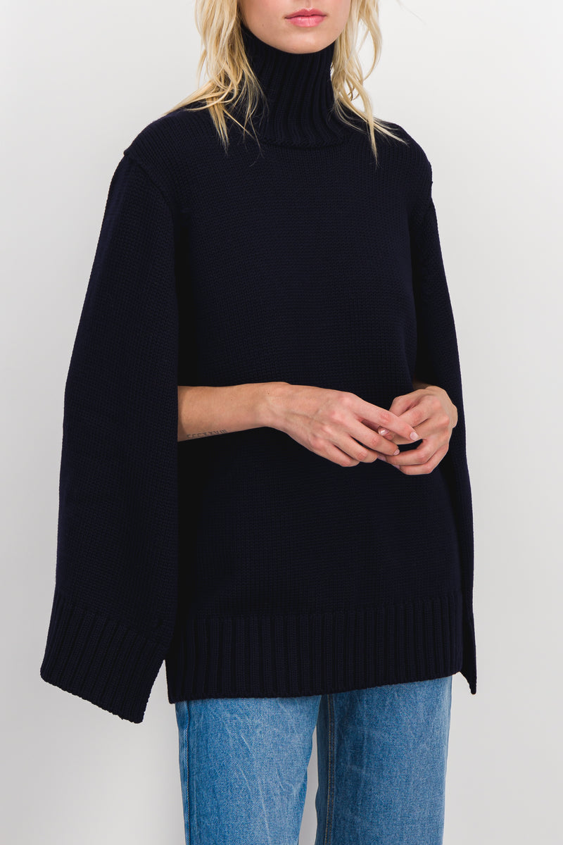 Jil Sander - Navy oversized turtleneck merino cape sweater