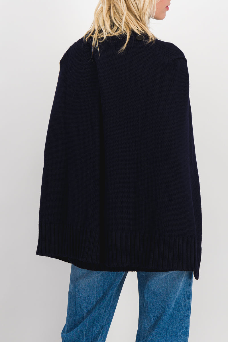 Jil Sander - Navy oversized turtleneck merino cape sweater