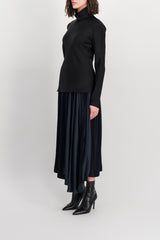 Asymmetric pleated crêpe skirt