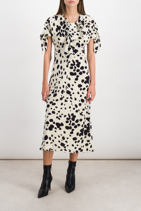 Crêpe de soie midi dress with dot print