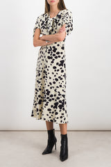 Crêpe de soie midi dress with dot print