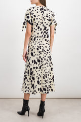 Crêpe de soie midi dress with dot print
