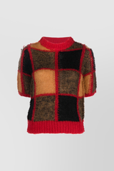 Cropped crewneck mohair-wool blend sweater