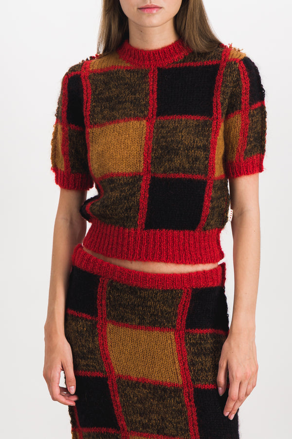 Cropped crewneck mohair-wool blend sweater