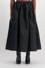 Black satin A-line maxi skirt