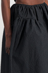 Black satin A-line maxi skirt