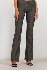 Dark grey belted flared slim pants