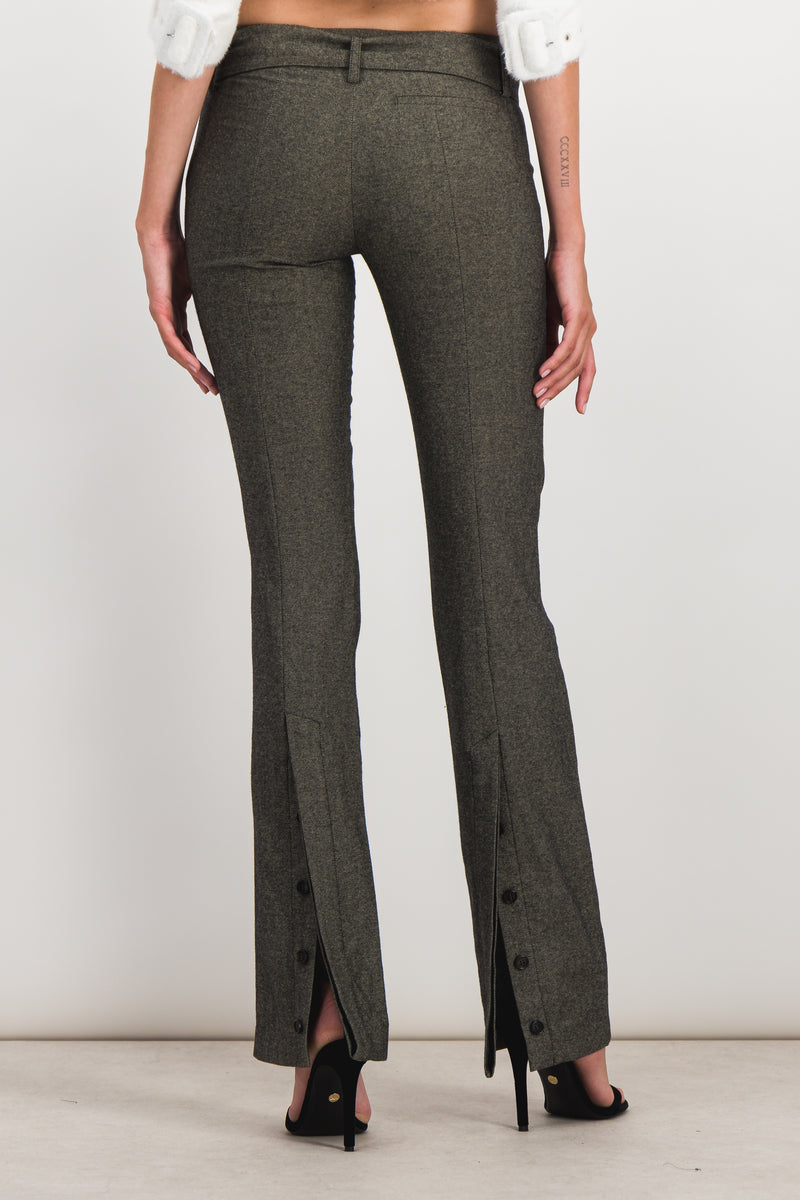 Dark grey belted flared slim pants