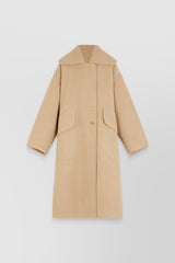 Beige oversized double sided wool maxi coat